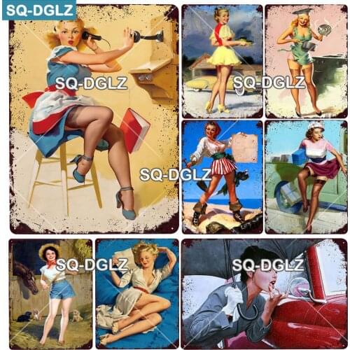 [SQ-DGLZ] Painted Girls Metal Sign Vintage Plaque Plates Decor For Bar Pub Home Wall Decor Tin Signs Classical Poster Custom