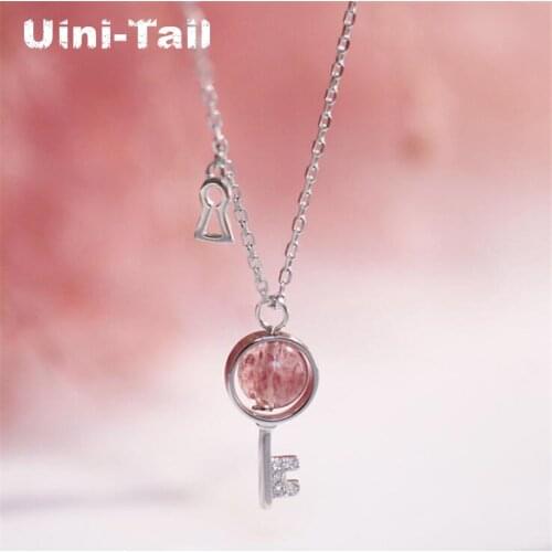 Uini-Tail hot new 925 sterling silver pink strawberry crystal key necklace cute fresh fashion trend sweet girl jewelry ED599