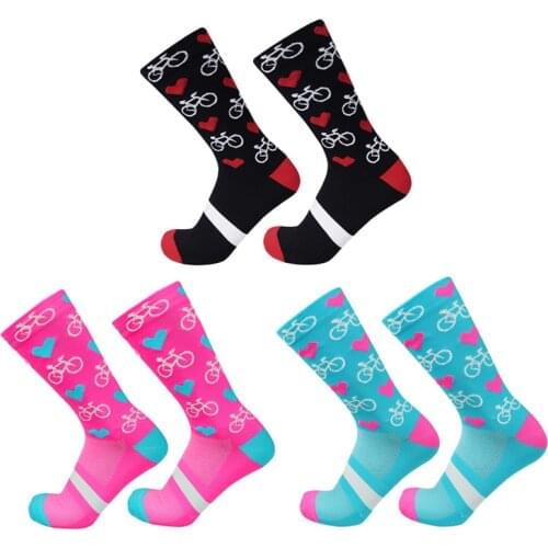 Bicycle Love Pattern Cycling Socks Pro Competitionbike Socks Comfortable Outdoor Mountain Bike Racing Socks Calcetines Ciclismo
