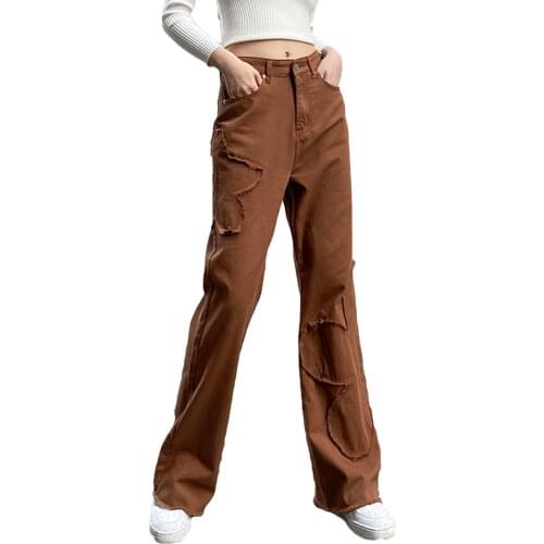 Female Jeans Adults Solid Color casual High Waist Trouser Close-Fitting Pants for Spring Fall Khaki S/M/L