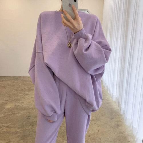 Women 2 Piece Set Pullover 2021Autumn New Korean Loose O Neck Long Sleeve Sweatshirt+High Waist Trousers Casual Pants Women Suit