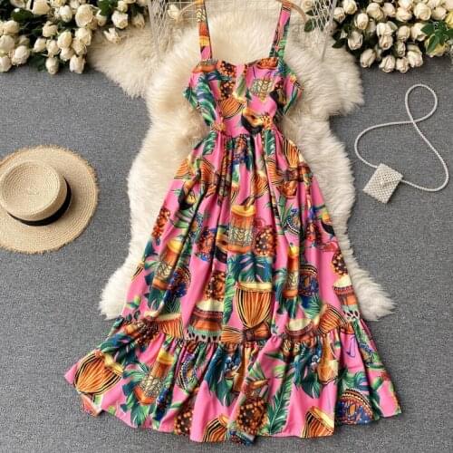 Swet Memory Lady Vintage Print Holiday Bohemian Dress Women Sexy Ruffles Patch Vestido A Line Robe