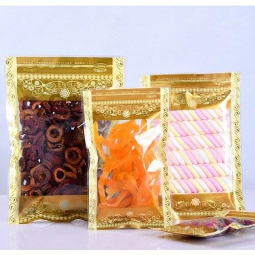 100pcs Clear Plastic Zip Lock Packaging Bag Resealable Gold Snack Spice Flour Sugar Kitchen Fidge Fresh Heat Sealing Pouches