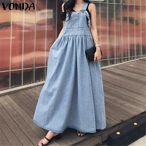 2021 VONDA Casual Solid Summer Tank Dress Sexy Sleeveless Party Dresses Plus Size Bohemian Vestidos Loose Beach Sundress 5XL