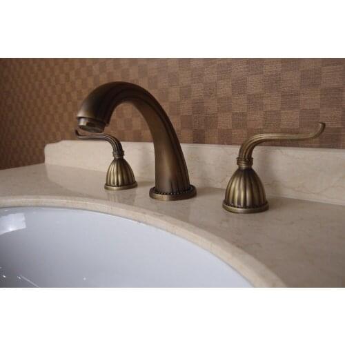 Free ship 8" Widespread 3 pcs Lavatory Sink faucet mixer tap Antique bronze colour deck mounted lever handles