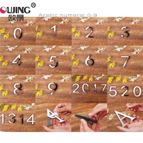 3D Arabic Numerals 0-9 Acrylic Mirror Surface Wall Sticker Silver Self-adhesive Poster Home Decor Bedroom Kids Room Art Mural