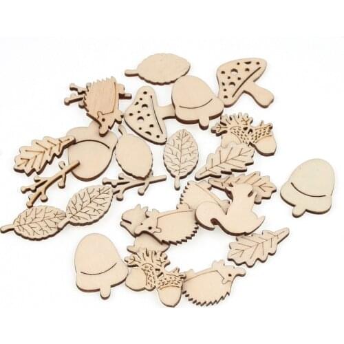 50pcs Home Decoration Hanging Ornament Accessory Painting Scrapbooking Craft Wooden DIY Animals Shape Handmade 25-30mm