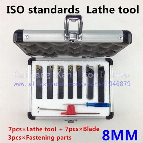 8mm ISO CNC lathe cutting tools holder 7pcs per set with carbide inserts external thread turning 8mm Tool Set