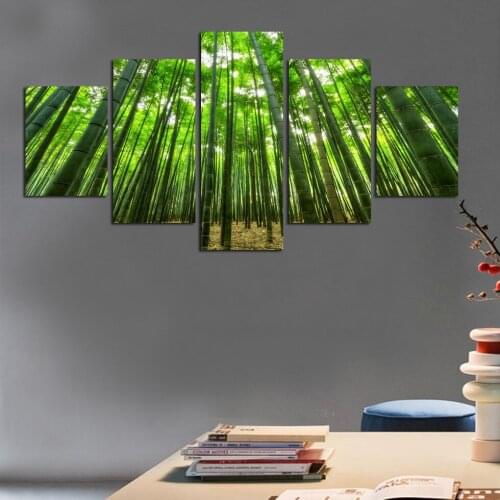 Free Shipping 5 Panel Wall Art Canvas Painting Bamboo Canvas Prints Pictures Home Decoration For Living Room drop shippingFA513