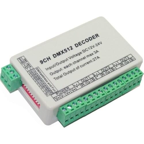 Free Shipping 9ch Dmx512 Decoder,led Controller,9 Channel Dmx 512 Dimmer,3 Group Rgb Output Each Channel Max 3a For Led Strip