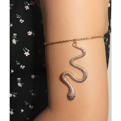 Punk Style Fashion Female Gold Color Metal Animal Big Snake Pendants Arm Chain Bracelet Bangle For Women Body Jewelry Gifts