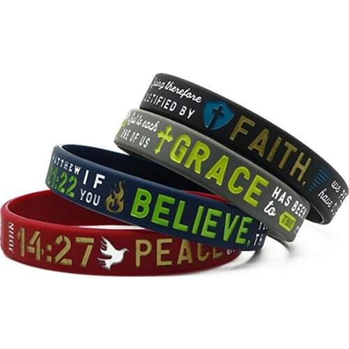 100pcs Faith Believe Peace Grace Christian Religious Scripture Bible Verse silicone Rubber Bracelet Wristband