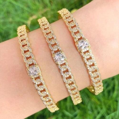 3Pcs Women Micro Full Cubic Zircon Brass Gold Plating Fashion Design Twist Cuff Bangle Bracelet For Girl 2021