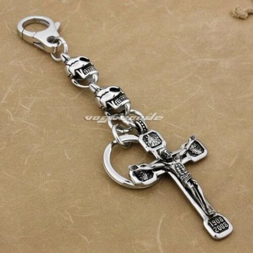 Shiny Fashion Waist Pendant Solid 316L Stainless Steel Cool Mens Biker Huge Jesus Crucifix Cross keychain keyring 3V001KC