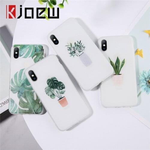 KJOEW Green Potted Plant Leaf Phone Case For iPhone X XS Max XR TPU Silicone Case For iPhone 6 7 6S 8 Plus Soft TPU Clear Cover