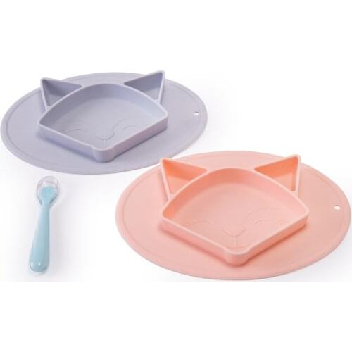 Baby Kids Children Suckable Cute Fox Silicone Plate Dishes Dinner Set Tableware Bowl