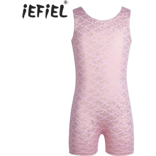 Kids Girls One-piece Sleeveless Glittery Scales Printed Ballet Dance Class Ballerina Child Gymnastics Leotard Jumpsuit Unitard