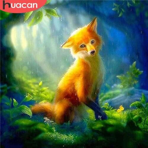 HUACAN Diamond Embroidery Cross Stitch Fox 5D DIY Diamond Painting Mosaic Animal Rhinestone Picture Wall Art