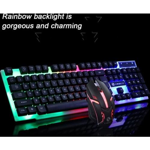 Colorful LED Backlit Gaming Keyboards 1600DPI USB Wired Keyboard Mouse Set Gamer Gaming Mouse and Keyboard Kit Home Office