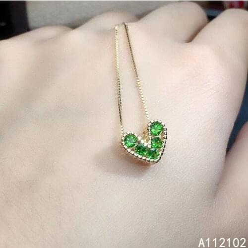 KJJEAXCMY fine jewelry 925 Sterling Silver inlaid natural diopside Womens fashion Chinese style heart GEM PENDANT support check