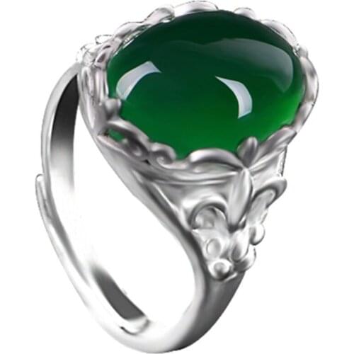 Natural 925 sterling silver inlaid green chalcedony ring, handmade simple agate ring, wedding jewelry gift rings for woman