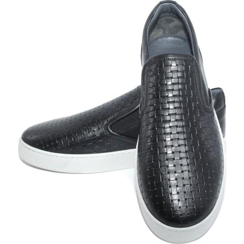 Handmade Sport Slip On Leather Loafers with White Rubber Sole, Embossed Patterned Calf Skin, Daily Comfort Casual Shoes for Men