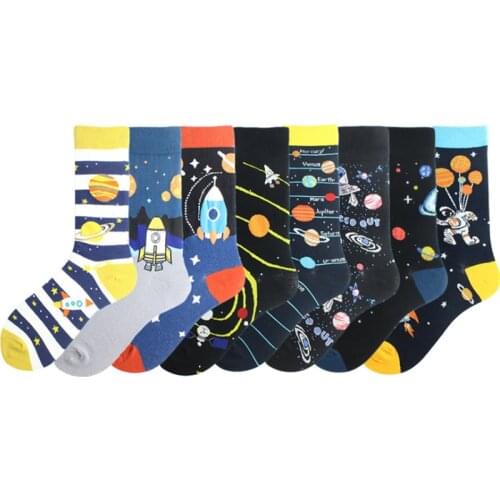 Fashion Novelty Street Skateboard Mens Socks Rocket Spacecraft Alien Outer Space 3D Print Crazy Cotton Socks Men