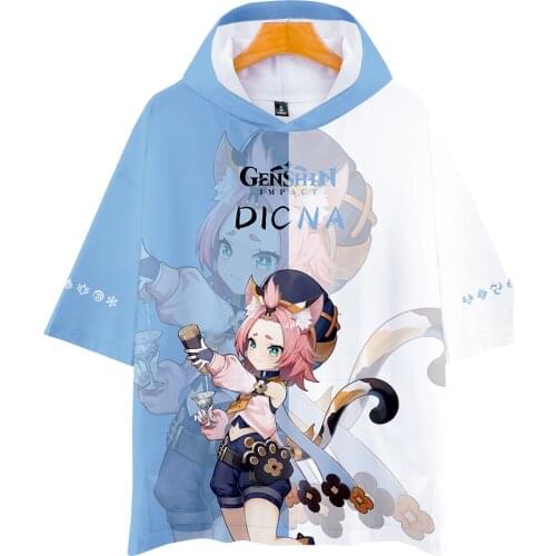 Cartoon 3D Genshin Impact Hooded T-shirt Men Women Tops Printed DICNA Hip Hop Game Tees Casual Boys Girls Summer Hoodie t-shirt