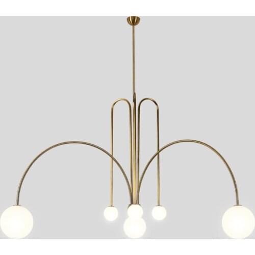 Nordic simple iron 6 heads chandelier red painted art design restaurant decoration LED lighting white glass ball hanging lamp