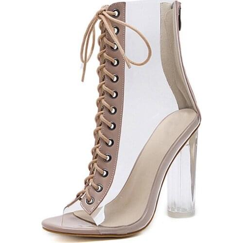 2021 New Sexy PVC Transparent Gladiator Sandals Open Toe Shoes Transparent Thick Heel Womens Boots Sandals Fashion All-match