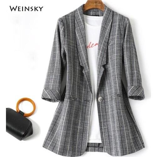New Fashion Business Interview Striped Suits Women Work Office Ladies Half Sleeve Spring And Autumn Casual Blazers