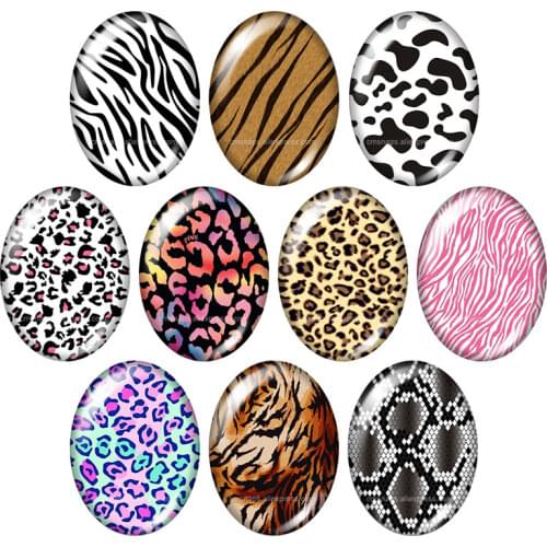 New Leopard Zebra Snake patterns 13x18mm/18x25mm/30x40mm mixed Oval photo glass cabochon demo flat back Jewelry findings TB0003