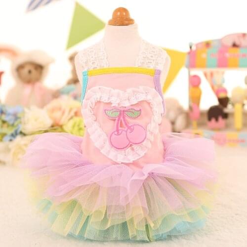 Pet Dog Clothes Beach Dress Spring And Summer Cat Clothing Floral Print With Lace Sundress Skirt Puppy Vest Pink Yellow