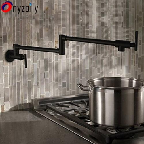 Single Cold Black Bronze Wall Mounted Pot Filler Kitchen Faucet Folding Kitchen Rotatable Arm Two Handles Folding Body Cold Tap
