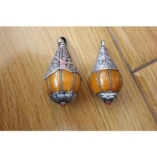 PN146 Tibetan Silver Reisn Beeswax Stone Water Drop Pendant Nepal Handmade Jewelry pendants