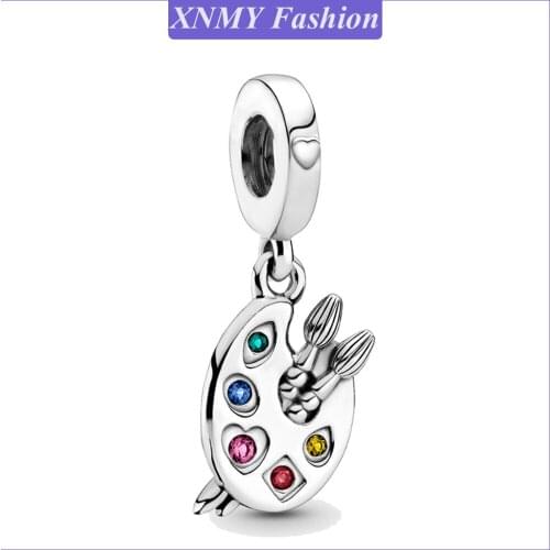 XNMY Hot Sale Silver Color Artists Palette Dangle Charm Fit Original Pandora Bracelet Necklace Diy Jewelry Making Gift