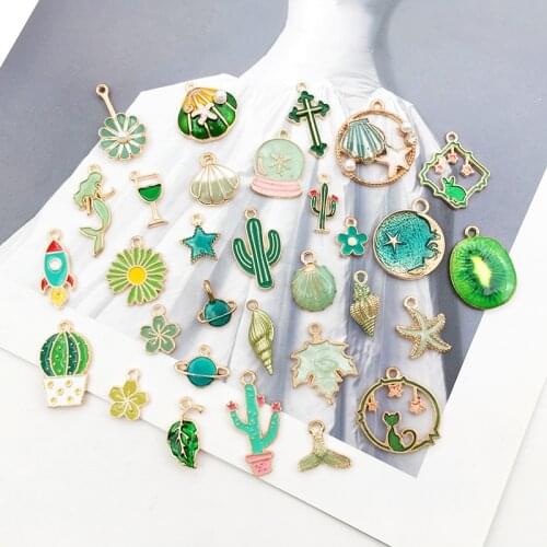 5Pcs Green Cactus Flower Charms Pendants DIY Jewelry Making Alloy Findings Accessory For Necklaces Earrings