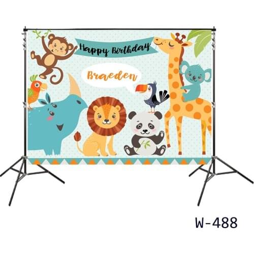 Custom Cute Animals Backdrops Cartoon Birthday Party Banner Cute Panda Lion Party Photography Studio Background Party Backdrops
