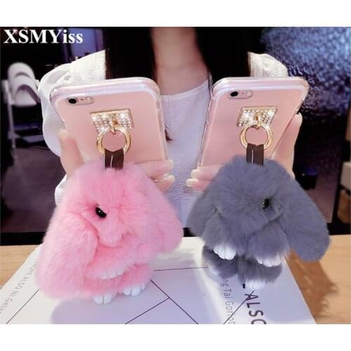 Fur Hair Rabbit Case For Xiaomi mi 5S 6 8 Lite 9 SE 5X 6X A2 MAX2 MAX3 MIX3 Bling Diamond Lovely Bunny Clear soft TPU Case