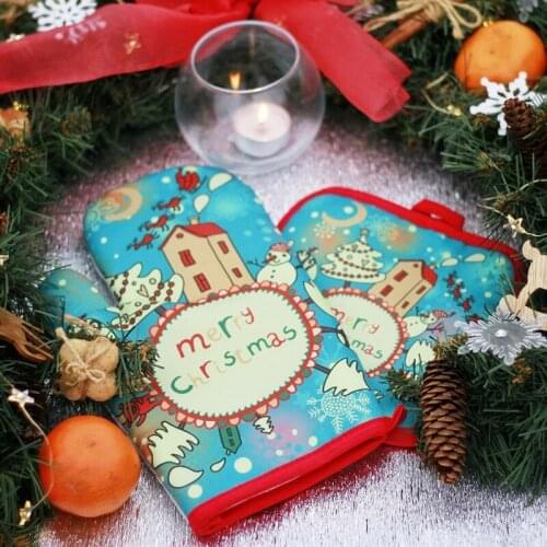 2pcs/set Christmas Kitchen Decor Anti-hot Gloves Microwave Oven Hot Insulation Mat New Year 2020 Natale Home Decoration Supplies