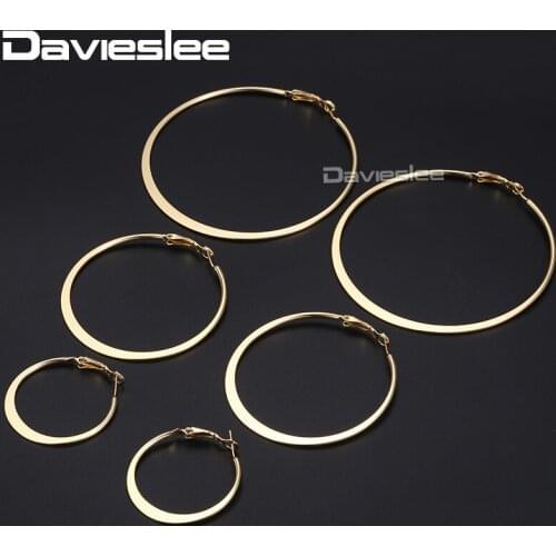 Davieslee Womens Hoop Earrings Gold Silver Color Flat Round Circle Earrings For Women Fashion Jewelry Gifts Statement 4mm DGEM2