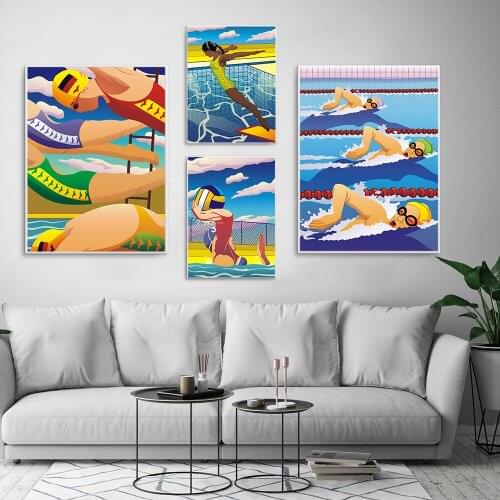 Athlete Wall Art Color Pictures Prints Swimming Competiton Canvas Painting Springboard Dive Posters for Living Room Home Decor
