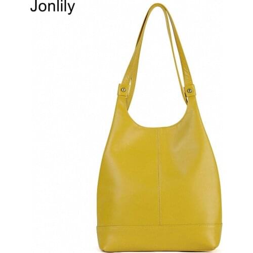 Jonlily Women Genuine Leather Shoulder Bag Female Fashion Handbag Totes Casual Backpack Commuter Bag Teens Daybag Purse -KG461