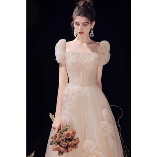 Light champagne flower sleeve bowknot back rococo ball gown Renaissance Gown queen Victorian/Marie Antoinette Belle