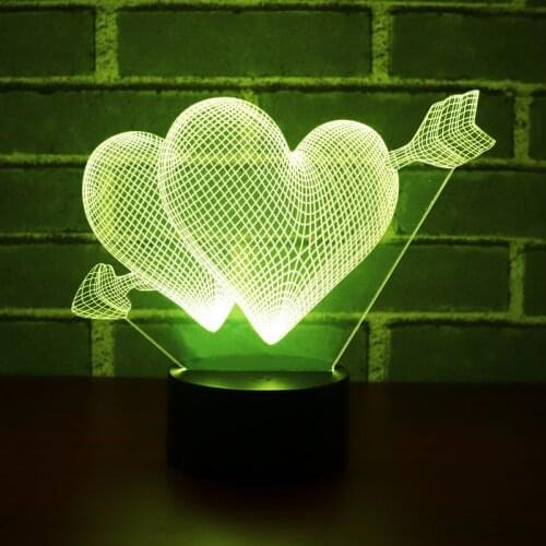 3D LED Night Light Valentines Day Gift An Arrow Through the Heart with 7 Colors Light for Home Decoration Lamp Amazing