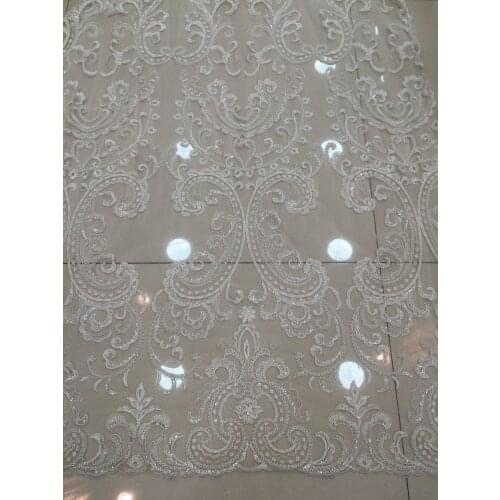 SYJ-11915 Hot selling! African Lace Fabric High Quality African Tulle french Lace Fabric with beads For Wedding Dress