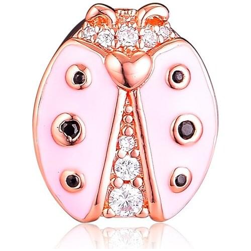 Spring Garden Reflexions Pink Ladybird Clip Charm Sterling Silver Jewelry Beads For Jewelry Making Woman DIY Beads Free Shipping