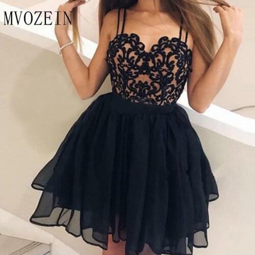 Youthfule Navy Blue Homecoming Dresses 2019 Spaghetti Strap Lace A-Line Graduation Gowns Homecoming Party Dress