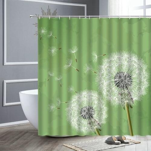 Natural Scenery Shower Curtain Spring Flowers Dandelion Sunset Green Plants Waterproof Fabric Bathroom Curtains Bathtub Decor