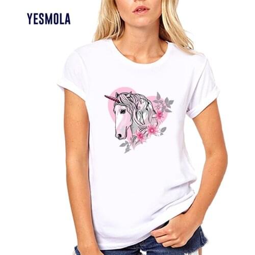 YESMOLA Womens T-shirts Cotton Unicorn T Shirt for Women Female Harajuku Summer Fashion O-neck Loose Casual Fun T-shirt Tops